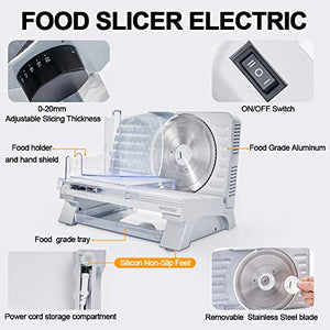 WERISE Meat Slicer Electric Deli Food Slicer for Home Use with 6.7'' Removable Stainless Steel Blade and Non-Slip Feet, Adjustable Thickness for Meat, Cheese, Bread,110V