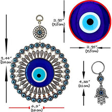 Load image into Gallery viewer, Erbulus Large Glass Flower Design Turkish Blue Evil Eye Wall Hanging – Turkish Nazar Bead - Home Protection Charm with Hamsa Keychain - Wall Decor Amulet in a Box
