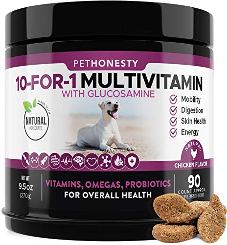 PetHonesty 10 in 1 Dog Multivitamin with Glucosamine - Essential Dog Vitamins with Glucosamine Chondroitin, Probiotics and Omega Fish Oil for Dogs Overall Health - (Chicken)