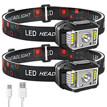 Load image into Gallery viewer, Headlamp Rechargeable, JNDFOFC 1200 Lumen Super Bright Motion Sensor LED Head Lamp flashlight, 2 PACK Waterproof Headlight with White Red Light,14 Modes Head Lights for Outdoor Camping Fishing Running
