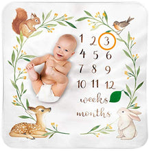 Load image into Gallery viewer, Baby Monthly Milestone Blanket Woodland - Baby Girl Gifts &amp; Baby Boy Gifts - Watch Me Grow Woodland Nursery Décor - European Design - Gender Neutral for Newborn Girl &amp; Boy
