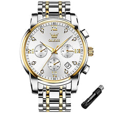 Load image into Gallery viewer, OLEVS Male Wrist Watches, Analog Quartz Business Stainless Steel Waterproof Luminous Watches Luxury Casual Classic Glamour White Big Diamond Dial Date Multi-Function Chronograph Watches for Man
