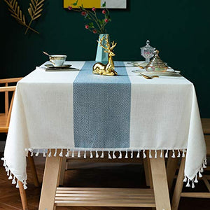 Oubonun Rustic Lattice Tablecloth Cotton Linen Light Coffee Square Table Cloths for Kitchen Dining, Party, Holiday, Christmas, Buffet, 55"x55"