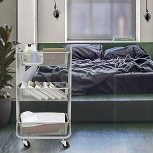 DESIGNA 3-Tier Rolling Utility Cart Storage Shelves Multifunction, Metal Mesh Baskets, Pantry Cart with Lockable Wheels, Gray