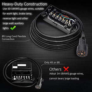MICTUNING 7 Way Plug Inline Trailer Cord with 7 Gang Junction Box Bundle MIC-B1002 LED Light Bar Wiring Harness