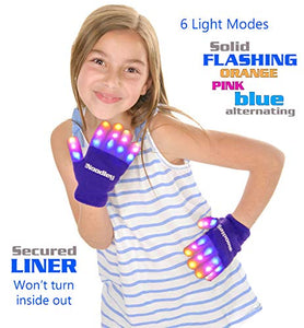 The Noodley Purple Small Toy Light Up Children LED Gloves Girls and Boys Funky Flashing Orange, Pink, and Blue - Kid Sized Ages 4,5,6,7 Year olds (Small, Purple)