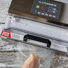 Load image into Gallery viewer, Avid Armor Vacuum Sealer Machine - A100 Stainless Construction, Clear Lid, Commercial Double Piston Pump Heavy Duty 12" Wide Seal Bar Built in Cooling Fan Includes 30 Pre-cut Bags and Accessory Hose
