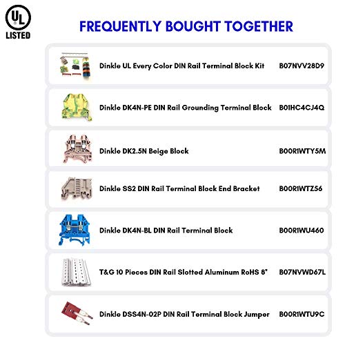 Load image into Gallery viewer, Dinkle UL Listed DIN Rail Terminal Block Kit #1 Red/Black Dinkle 20 DK2.5N 12 AWG Gauge 20A 600V Ground DK2.5N-PE Jumper DSS2.5N-10P End Covers End Brackets