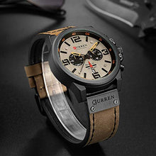 Load image into Gallery viewer, Mens Leather Strap Watches Chronograph Classic Black Casual Dress Stainless Steel Case Waterproof Date Analog Quartz Multifunction Military Watch (Brown)
