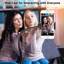 Load image into Gallery viewer, Webcam Stand and Phone Holder - Amada 25 inch Flexible Arm 360 Desk or Bed Gooseneck Mount Stand for Cell Phone 11 Pro XS Max XR X 8 7 6 Plus and Logitech C925e, C922x, C930e,C922,C930,C920,C615,Brio
