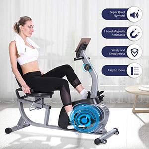 MaxKare Recumbent Exercise Bike Indoor Cycling Stationary Bike with Adjustable Seat and Resistance, Pulse Monitor/Phone Holder (Seat Height Adjustment by Lever)