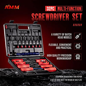 AMM 32-piece Magnetic screwdriver sets with storage case，Containsslotted, star, square, Philips screwdriver bits other practical tools，The best tool gift for a man