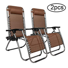 Load image into Gallery viewer, Goujxcy Outdoor Folding Chairs,Outdoor Lounge Patio Chairs with Pillow and Utility Tray Adjustable Folding Recliner for Deck,Patio,Beach,Yard Pack 2，Brown
