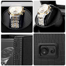 Load image into Gallery viewer, Automatic Single Watch Winder in Wood Shell and Black Leather, Japanese Quiet Motor (PU crocodile skin)
