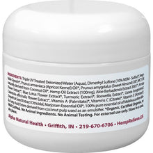 Load image into Gallery viewer, Organic Hemp Extract 100 mg Pain Relief Cream Menthol Free Plus MSM and Arnica 2 oz
