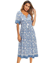 Load image into Gallery viewer, Arach&amp;Cloz Women's Boho Tie Neck Printed Short Sleeve Floral Summer Loose Tassels Casual Midi Dress with Pockets (Floral02,XL)
