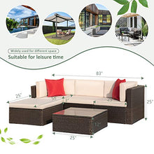 Load image into Gallery viewer, Devoko 5 Pieces Patio Furniture Sets All-Weather Outdoor Sectional Sofa Manual Weaving Wicker Rattan Patio Conversation Set with Cushion and Glass Table (Beige)
