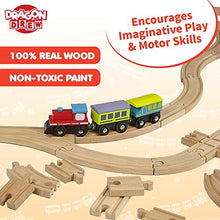 Load image into Gallery viewer, Dragon Drew Wooden Train Tracks - 55 Piece - Compatible with Brio, Thomas, Chuggington and All Major Brands – Accessories and Expansion Kit Includes 52 Tracks and 3 Cute Cars
