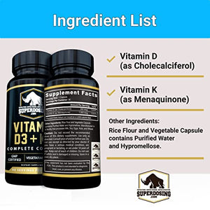 [270 Days] Best Value, Max Strength 10,000 iu Vitamin D3 and 1500 mcg Vitamin K2 Supplements. D3K2 Vegan Capsules for Bone and Heart Health. D3-K2 MK4 to Boost Immune System. Best K2D3 Vitamins 3pk