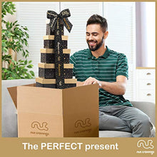 Load image into Gallery viewer, Happy Birthday Tower Gift Basket, Gourmet Nuts &amp; Dried Fruits + Black Ribbon (12 Assortments) Arrangement Platter, Care Package Variety, Healthy Food Tray, Kosher Snack Box for Women Men Adults
