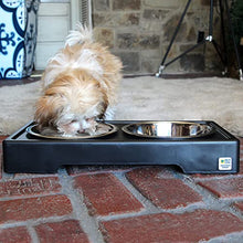 Load image into Gallery viewer, Pet Zone Designer Diner Adjustable Elevated Dog Bowls - Adjusts to 3 Heights, 2.75”, 8", &amp; 12'' (Raised Dog Dish with Double Stainless Steel Bowls) Black
