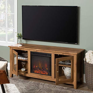 WE Furniture Traditional Wood Fireplace Stand for TV's up to 64" Living Room Storage, Barnwood Brown