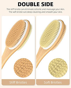 Metene Shower Brush with Soft and Stiff Bristles, Bath Dual-Sided Long Handle Back Scrubber Body Exfoliator for Wet or Dry Brushing
