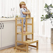 Load image into Gallery viewer, AMBIRD Toddler Step Stool, 3 Adjustable Height Kitchen Step Stool for 18-48 Months Kids, Wooden Toddler Kitchen Stool with Rail &amp; Non-Slip Mat for Kitchen &amp; Bathroom Sink (Natural Color)
