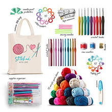 Load image into Gallery viewer, 73 Piece Crochet Kit with Crochet Hooks Yarn Set - Premium Bundle Includes Yarn Balls, Needles, Accessories Kit, Canvas Tote Bag and Lot More - Starter Pack for Kids Adults – Beginner, Professionals.
