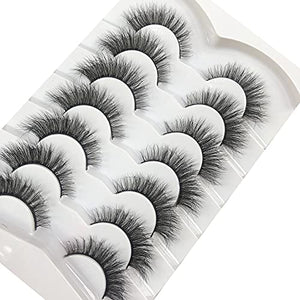 Pooplunch False Eyelashes Wispy Cat Eye Faux Mink Lashes 7 Pairs Natural 8D Fluffy Volume Fake Mink Eyelash Multipack