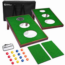Load image into Gallery viewer, GoSports BattleChip Versus Golf Cornhole Game - Includes Two 3' x 2' Cornhole Chipping Targets, 16 Foam Balls, 2 Hitting Mats, Scorecard and Carrying Case
