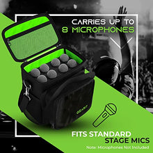 Load image into Gallery viewer, GearIT Microphone Carrying Bag for 8 Microphones, Adjustable Foam Case Fits Wireless Microphones and Stage Mics, Zipper and Mesh Pockets, Includes Shoulder Strap
