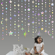 Load image into Gallery viewer, Iridescent Star Moon Circle Dot Garland Party Decoration Kit Hanging Crescent and Twinkle Little Star Streamer Bunting Banner for Kids First Birthday Ramadan EID Mubarak Baby Shower Wedding Decor
