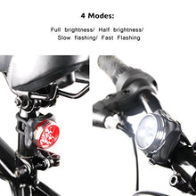 Load image into Gallery viewer, Ascher USB Rechargeable Bike Light Set,Super Bright Front Headlight and Rear LED Bicycle Light,650mah Lithium Battery,4 Light Mode Options(2 USB cables and 4 Strap Included)
