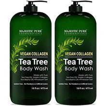 Load image into Gallery viewer, MAJESTIC PURE Tea Tree Body Wash with Collagen - Helps Nail Fungus, Athletes Foot, Ringworms, Jock Itch, Acne, Eczema &amp; Body Odor - Soothes Itching - (Packaging May Vary), Set of 2, 16 fl oz

