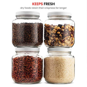 Half Gallon Glass Mason Jar (64 Oz - 2 Quart) - 4 Pack - Wide Mouth, Metal Airtight Lid, USDA Approved BPA-Free Dishwasher Safe Canning Jar for Fermenting, Sun Tea, Kombucha, Dry Food Storage, Clear