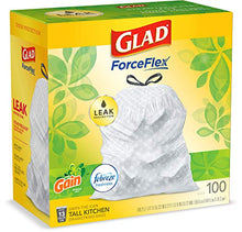 Load image into Gallery viewer, Glad ForceFlex Tall Kitchen Drawstring Trash Bags, 13 Gal, 100 Ct (Package May Vary)
