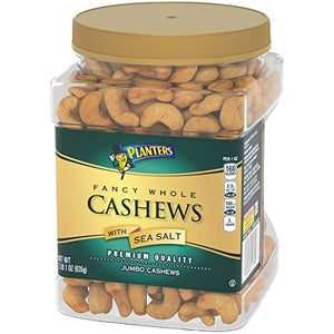 PLANTERS Fancy Whole Cashews with Sea Salt, 33 oz. Resealable Jar - Snack for Adults Made with Simple Ingredients - Good Source of Essential Nutrients - Kosher