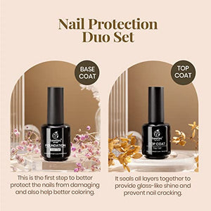 Beetles 2 Pcs 15ml No Wipe Gel Top Coat and Base Coat Set - Shine Finish and Long Lasting, Soak Off LED Gel Base Top Coat Glossy Shine Finish
