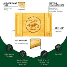 Load image into Gallery viewer, Unique Bamboo Cheese Board, Charcuterie Platter and Serving Tray for Wine, Crackers, Brie and Meat. Large and Thick Natural Wooden Server - Fancy House Warming Gift &amp; Perfect Choice for Gourmets
