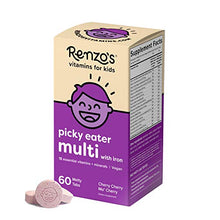 Load image into Gallery viewer, Renzo&#39;s Picky Eater Kids Multivitamin - Vegan Multivitamin for Kids with Iron, Vitamin C, and Zero Sugar, Dissolvable and Easy To Take Kids Vitamins, Cherry Flavored Childrens Vitamins [60 Melty Tabs]
