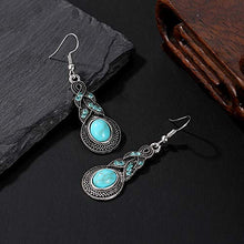 Load image into Gallery viewer, Vitaltyextracts Water Drop Shaped Bohemian National Style Turquoise Alloy Necklace and Earrings Set (Silver)
