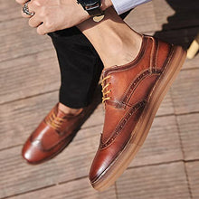 Load image into Gallery viewer, Men's Wingtip Brogue Oxford Sneaker Shoes Genuine Leather Casual Dress Shoes Maroon Brown for Men Footwear Size 13
