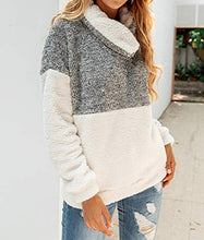 Load image into Gallery viewer, KIRUNDO 2019 Women’s Winter Lapel Sweatshirt Faux Shearling Shaggy Warm Pullover Zipped Up with Pockets Outwear (Small, Style2-Grey)
