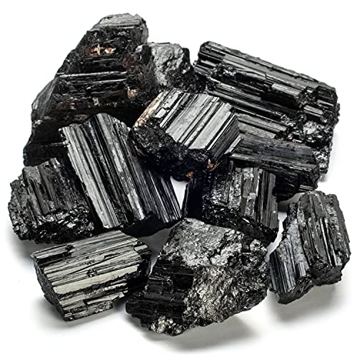 KALIFANO Black Tourmaline Bundle with Calming and Purification Energy - AAA+ Grade Brazilian Turmalina Negra Schorl Reiki Healing Crystal Used for Protection and Security (Information Card Included)