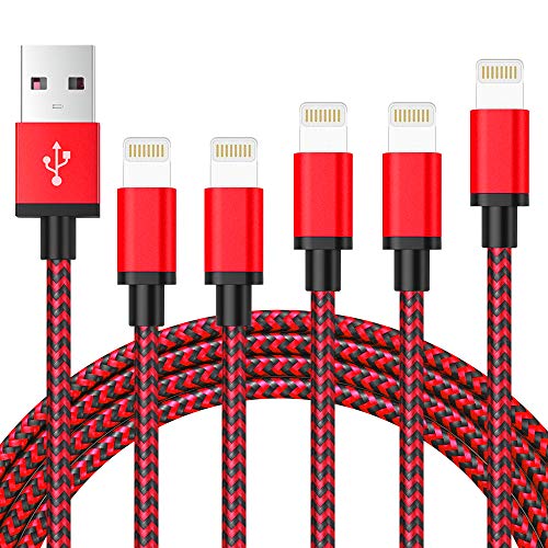 iPhone Charger, [ Apple MFi Certified ] Lightning Cable 5Pack(3/3/6/6/10FT) Nylon Braided Fast Charging USB Cord Compatible with iPhone 12/11/Pro/Xs Max/X/8/7/Plus/6S/6/SE/5S and More