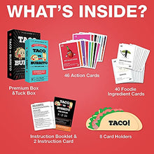 Load image into Gallery viewer, Taco vs Burrito + Foodie Expansion Bundle - The Wildly Popular Surprisingly Strategic Card Game Created by a 7 Year Old - Perfect Party Game for Kids, Teens, and Adults - 2-8 Players
