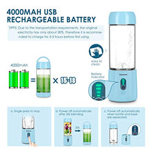 Load image into Gallery viewer, Portable Smoothie Blender, REDMOND USB Rechargeable Blender 4000mAh with 480ml Glass Travel Bottle, 6 Stainless Steel Blades, Battery Indicator for Shakes and Smoothies Outdoor (Baby Blue)
