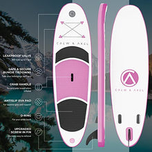 Load image into Gallery viewer, Crew Axel Inflatable Stand Up Paddle Board (6” Thick) Non Slip SUP W Premium Backpack, 3 Fins, Floating Paddle, Pump, &amp; Leash (10’ x 30” x 6”) Light Weight (17lb) Wide Stance Kids &amp; Adults (Pink)
