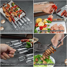Load image into Gallery viewer, Metal Skewers for Grilling, 14 inch BBQ Skewers for Kabobs with Push Blocks, 8PCS Fat Kabob Skewers for Outdoor Grilling, Camping (with Storage Bag)

